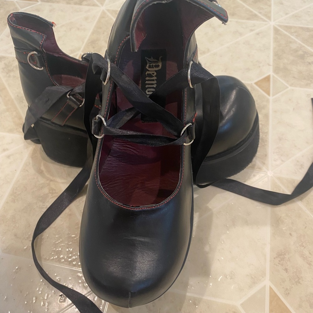 Demonia black lace up, size 11